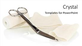  Presentation with bandaging - Slide set consisting of surgical tools - first aid kit for bandaging background and a white colored foreground
