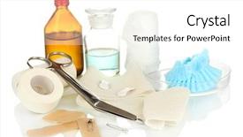  Presentation with first aid kit - Presentation design consisting of surgical tools - first aid kit for bandaging background and a white colored foreground