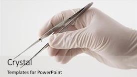  Presentation with hand tools - Slide set with surgical tools - gloved hand holding tweezers background and a light gray colored foreground