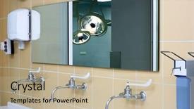  Presentation with operation room - PPT theme consisting of surgical tools - washbowl and mirror near operation background and a  colored foreground