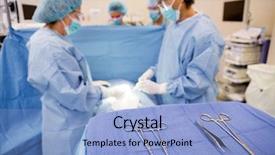  Presentation with operating room - Beautiful presentation featuring surgical tools on stand backdrop and a light blue colored foreground