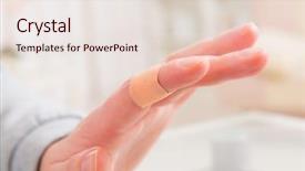  Presentation with finger - Beautiful presentation featuring surgical wounds - applying adhesive bandage on bleeding backdrop and a lemonade colored foreground