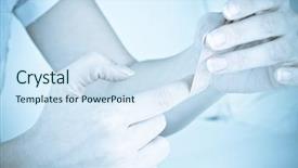  Presentation with surgical - PPT theme consisting of surgical wounds - applying plaster on an arm background and a sky blue colored foreground