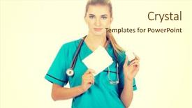  Presentation with hydrogen - Presentation theme having surgical wounds - female nurse holding gauze background and a cream colored foreground