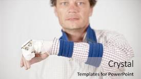  Presentation with bandages - Amazing slide deck having surgical wounds - man with fractured pinky showing backdrop and a light gray colored foreground