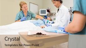  Presentation with wound - PPT theme enhanced with surgical wounds - mid adult doctor stitching male background and a coral colored foreground