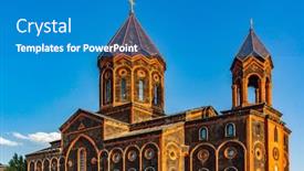  Presentation with armenia - Colorful presentation design enhanced with landmark of gyumri shirak armenia backdrop and a teal colored foreground