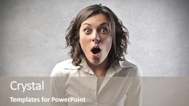  Presentation with pcos woman - PPT theme featuring surprise - astonished woman background and a gray colored foreground
