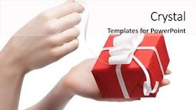  Presentation with red bow - PPT theme featuring surprise party - gift opening wrapped in red background and a  colored foreground