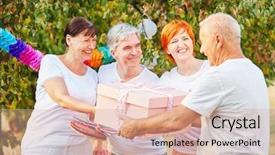  Presentation with summer party - Cool new slides with surprise party - group of happy seniors backdrop and a  colored foreground
