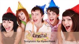  Presentation with celebrate - Slide deck featuring surprise party - group of people with cake background and a  colored foreground