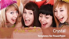  Presentation with celebrate - Colorful PPT layouts enhanced with surprise party - group of young people celebrate backdrop and a red colored foreground