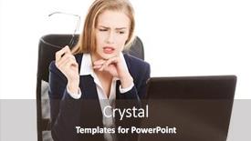  Presentation with believe - Slide deck having surprised and curious business woman cannot believe what she sees in the laptop screen isolated on white background and a tawny brown colored foreground