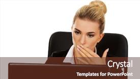  Presentation with believe - Colorful presentation enhanced with surprised and curious business woman cannot believe what she sees in the laptop screen backdrop and a tawny brown colored foreground