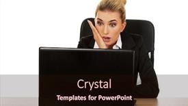  Presentation with believe - Colorful slide deck enhanced with surprised and curious business woman cannot believe what she sees in the laptop screen backdrop and a wine colored foreground