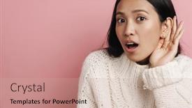  Presentation with asian - Cool new slide deck with surprised-asian-woman-overhearing backdrop and a coral colored foreground