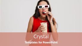  Presentation with movie popcorn - PPT theme with surprised-beautiful-girl-in-3d background and a coral colored foreground