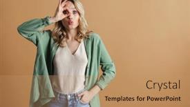  Presentation with kiss - Cool new presentation design with surprised-beautiful-woman-making-kiss backdrop and a coral colored foreground