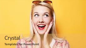  Presentation with woman covering man mouth hand - Amazing PPT layouts having surprised beautyful woman with opened backdrop and a  colored foreground