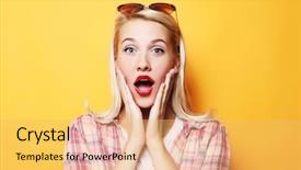  Presentation with woman covering man mouth hand - Cool new presentation theme with surprised beautyful woman with opened backdrop and a  colored foreground