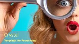  Presentation with eye care - Slides enhanced with surprised-blonde-holds-a-magnifying background and a tawny brown colored foreground