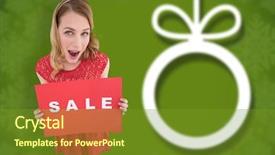  Presentation with christmas sale - Cool new PPT theme with surprised blonde showing a red sale poster against blurred christmas background backdrop and a tawny brown colored foreground