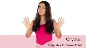  Presentation with long hair - PPT layouts consisting of surprised-brunette-girl-with-long background and a red colored foreground