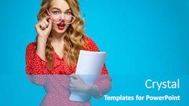  Presentation with pink blue - Cool new theme with surprised-businesswoman-in-a-casual backdrop and a teal colored foreground