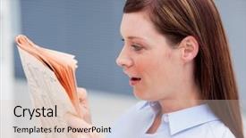  Presentation with office newspaper - Theme consisting of surprised businesswoman reading newspaper in her office background and a lemonade colored foreground