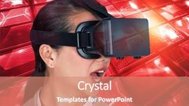  Presentation with laptop screen frame - Slide set with surprised businesswoman wearing virtual video background and a  colored foreground