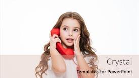  Presentation with red telephone - PPT layouts consisting of surprised-charming-little-girl-calling background and a coral colored foreground