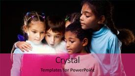  Presentation with shining - Theme featuring surprised children looking into the shining box background and a red colored foreground