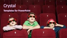  Presentation with movie theater hall of cinema - Audience pleasing presentation theme consisting of surprised children watching a movie backdrop and a wine colored foreground