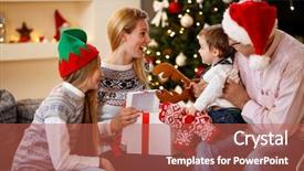  Presentation with family children - Audience pleasing PPT theme consisting of surprised event - children having gift surprise backdrop and a  colored foreground