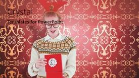  Presentation with red gold - Slide set consisting of surprised geeky hipster opening present against elegant patterned wallpaper in red and gold background and a red colored foreground