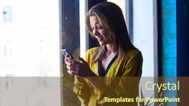  Presentation with telephone mobile - Audience pleasing PPT theme consisting of surprised-girl-holding-mobile-phone backdrop and a tawny brown colored foreground