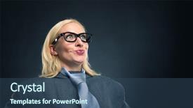  Presentation with geek - PPT theme enhanced with surprised happy geek businesswoman portrait background and a  colored foreground