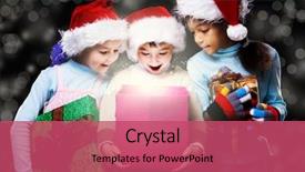  Presentation with cramped inside the box - Slide set consisting of surprised kids in santa hats background and a red colored foreground