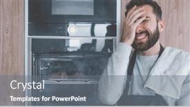  Presentation with burnt - Presentation theme consisting of surprised man standing near the oven with burnt croissants background and a gray colored foreground