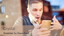  Presentation with reflecting - Slides with surprised-man-with-phone background and a coral colored foreground