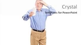  Presentation with man looking up happy - Amazing slides having surprised mature man looking at store receipt isolated on white background backdrop and a white colored foreground