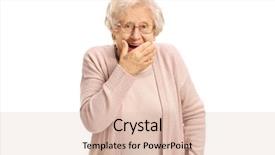  Presentation with camera - Colorful slides enhanced with surprised mature woman holding her backdrop and a lemonade colored foreground