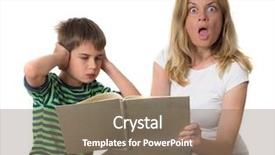  Presentation with teach - Presentation theme featuring surprised mother trying to teach background and a coral colored foreground