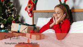  Presentation with christmas girl - Presentation consisting of surprised-nice-girl-wearing-toy background and a coral colored foreground