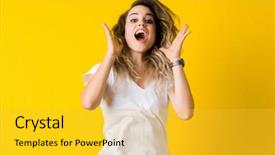  Presentation with yellow - Audience pleasing presentation theme consisting of surprised over isolated yellow background backdrop and a yellow colored foreground