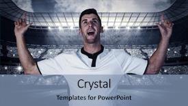  Presentation with golf player playing - Slide set consisting of surprised rugby player pointing up background and a  colored foreground