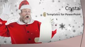  Presentation with scroll - Beautiful presentation theme featuring surprised santa claus making face while reading scroll against snowflake pattern backdrop and a light gray colored foreground