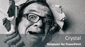  Presentation with cardboard - Colorful presentation design enhanced with surprised-scared-adult-man-looking backdrop and a tawny brown colored foreground