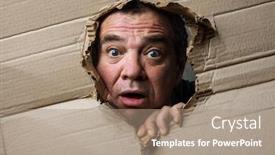  Presentation with cardboard - Audience pleasing slide set consisting of surprised-scared-adult-man-looking backdrop and a coral colored foreground