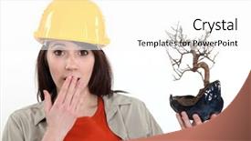  Presentation with bonsai - Slides having surprised tradeswoman holding a bonsai background and a white colored foreground